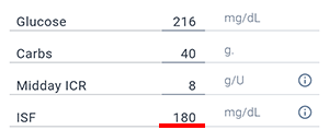 Bolus wizard screen in the Beetis app. Input field for insulin sensitivity factor.