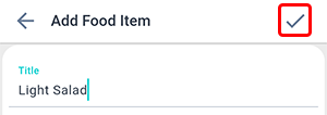 Beetis product details screen. Checkmark in the top right corner is highlighted for saving data.