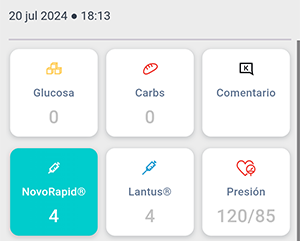 Pantalla de ingreso de Beetis con insulina seleccionada