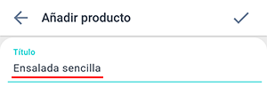 Pantalla de la ficha del producto en Beetis. Campo de entrada del nombre del producto.